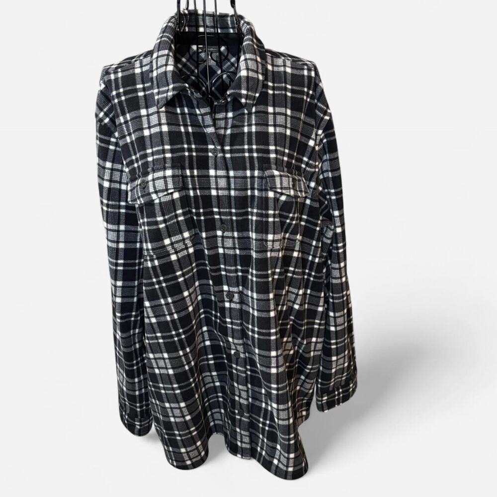 Eddie Bauer Women’s 2XL Black White Plaid Fleece Flannel Button Down Shacket